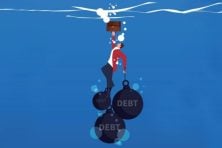 This illustration shows a man swimming up form his debt.