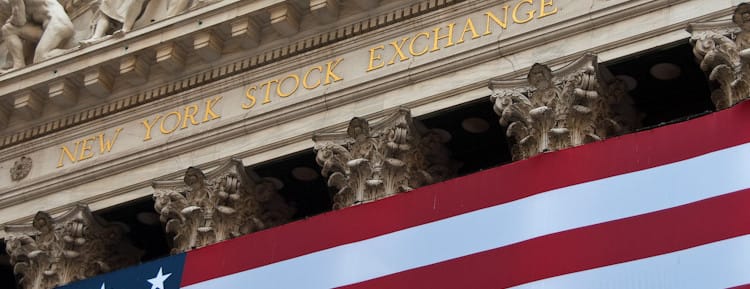 NY Stock Exchange with American Flag