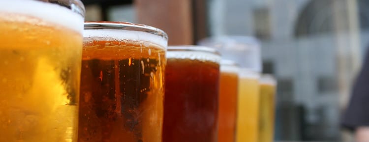 Glasses of beer lined up