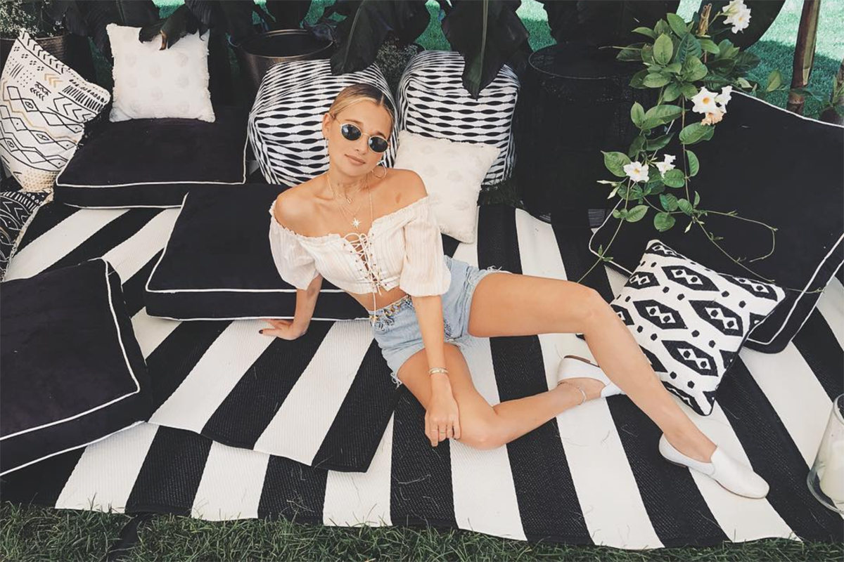 Fashion blogger Danielle Bernstein poses in clothes from the clothing line Majorelle.