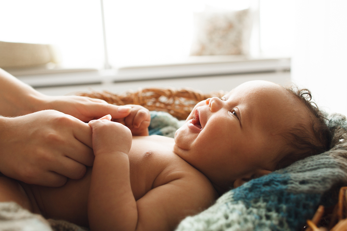 close up of a baby smiling