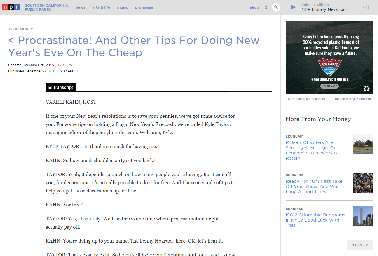 NPR, December 27, 2015 Procrastinate! And Other Tips For Doing New Year's Eve On The Cheap