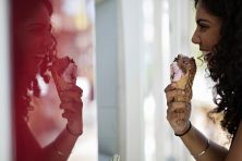 Woman eating ice cream