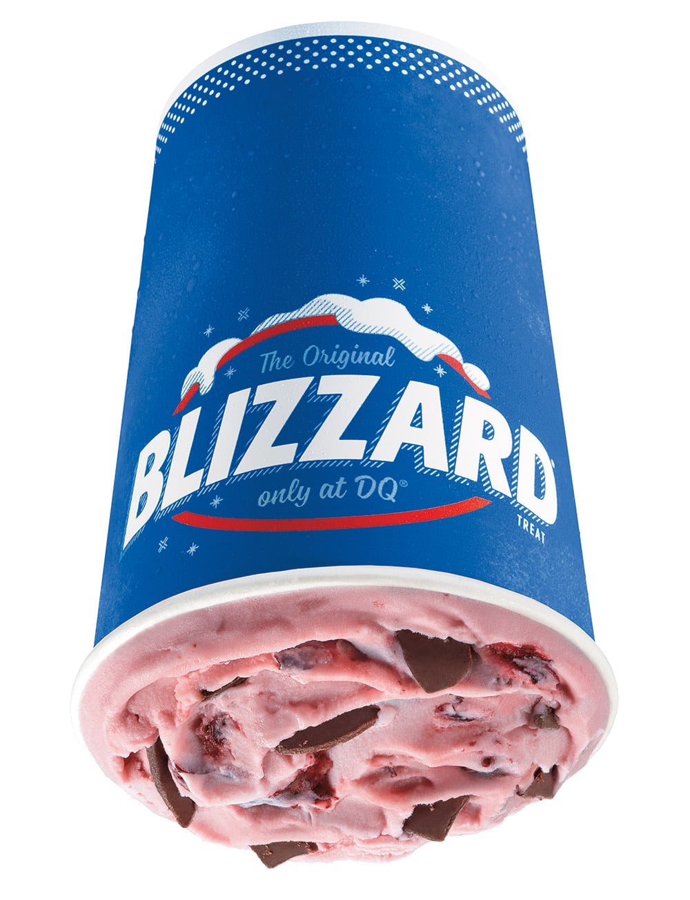 A very chocolate chip cherry blizzard is photographed.