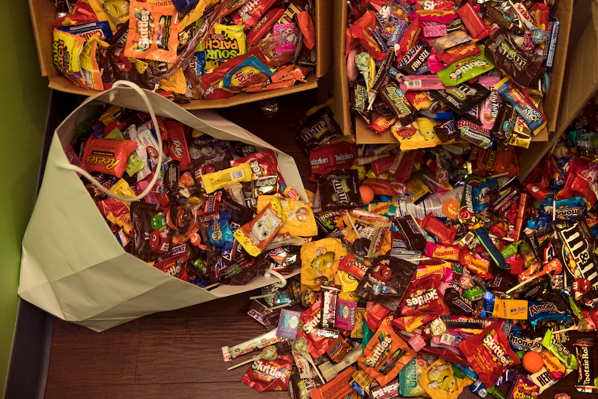 Piles of candy at a dentist office