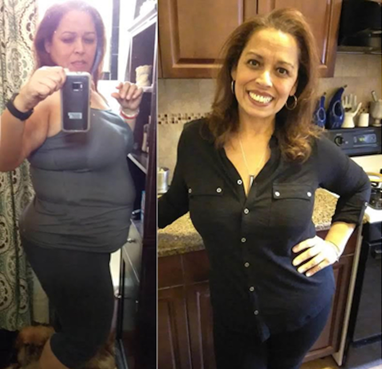 Teresa Suarez before and after meeting her weight-loss goal.