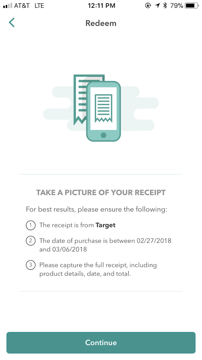 ibotta review - screenshot of prompt to upload receipt