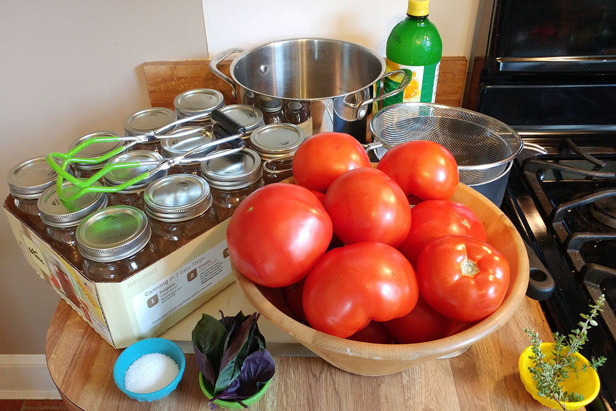 Tomatoes, jars and lemon juice are just a few things you need to can tomatoes.