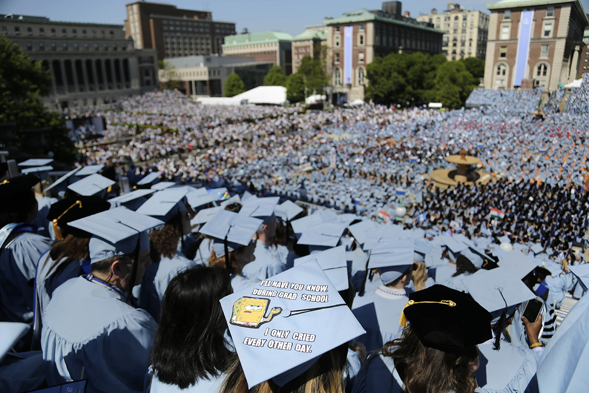 Graduating students fill the Columbia University campus during a graduation ceremony in New York