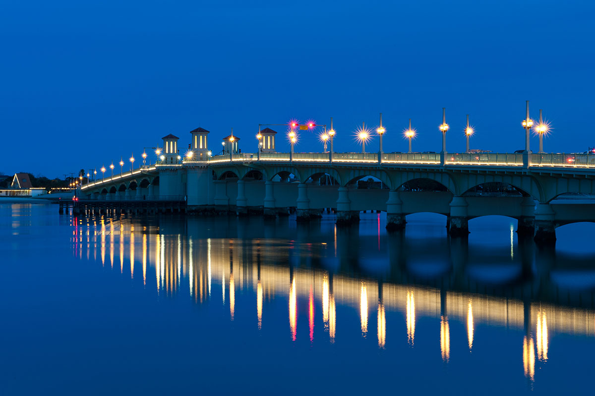 The Bridge of Lions is a bascule bridge that spans the Intracoastal Waterway across the Matanzas Bay in St. Augustine, Florida
