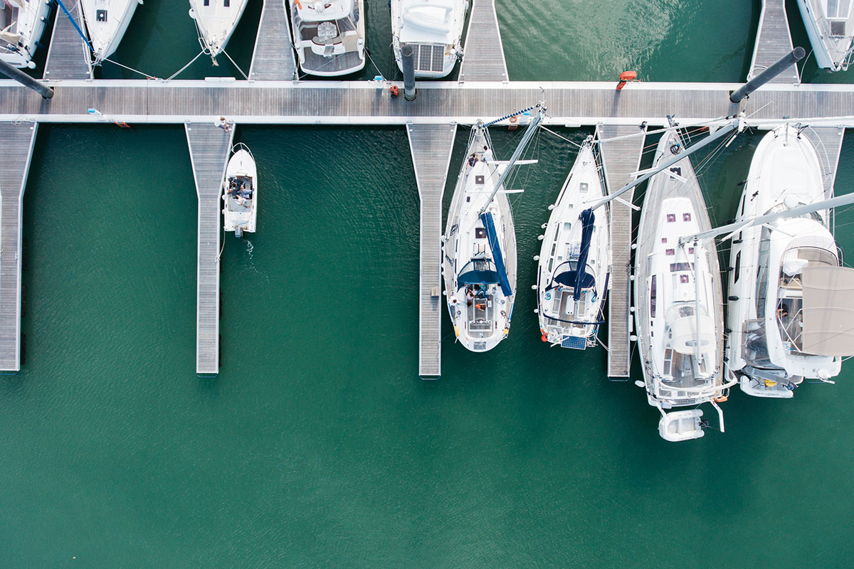aerial view of boats in a dock