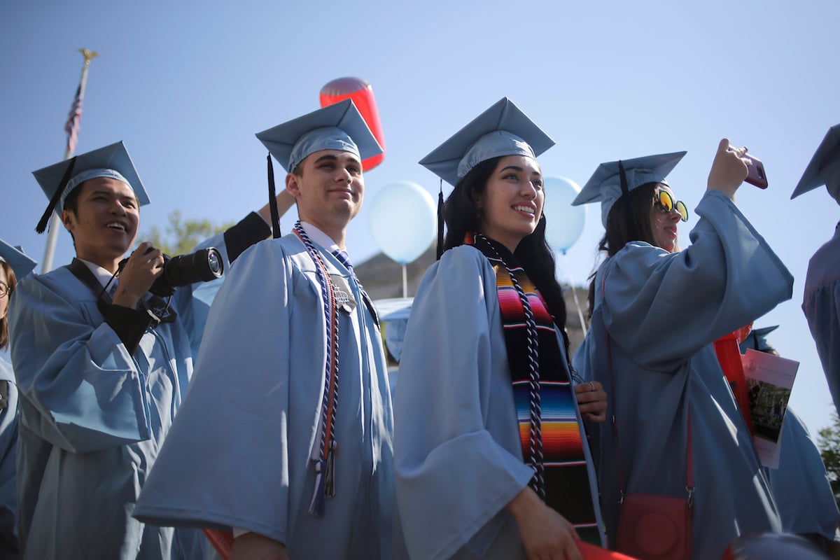 Students participate in a graduation ceremony at Columbia University in New York on May 17, 2017. AP Photo/Seth Wenig