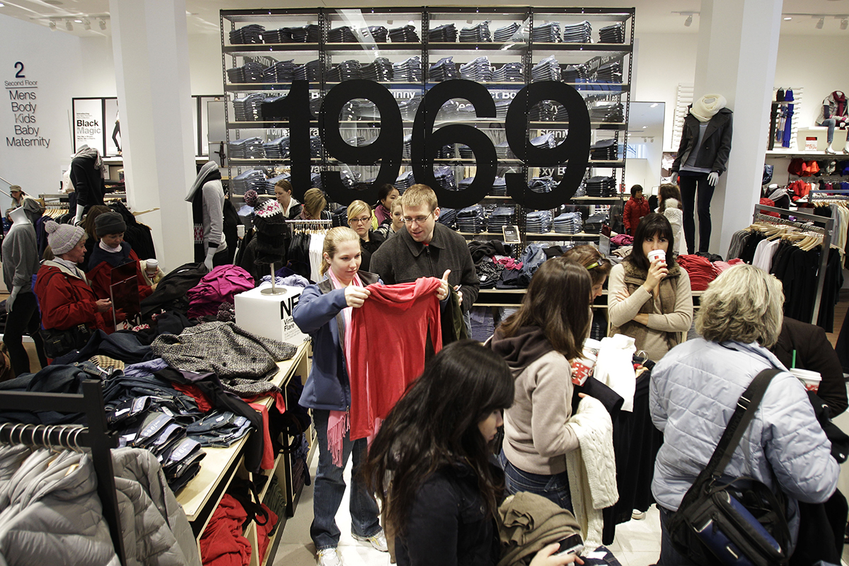 Customers look swarm a Gap Store on Black Friday on Nov. 26, 2010, in Tacoma, Wash. AP Photo/Ted S. Warren