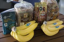 Coffee, bananas and bread were bought for a price comparison between Aldi and Trader Joe's.