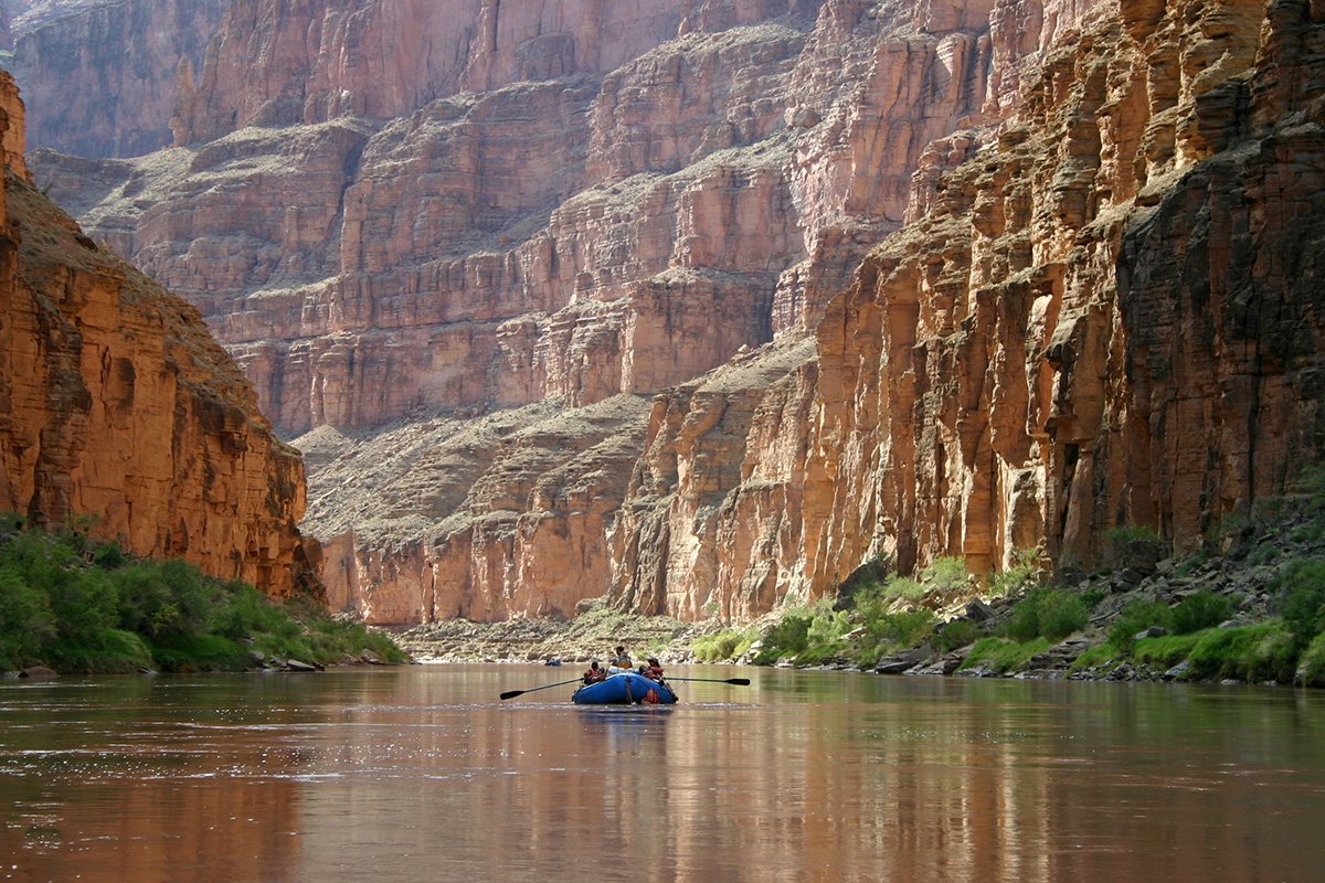 Boating down the Colorado River below Havasu Creek in Grand Canyon National Park