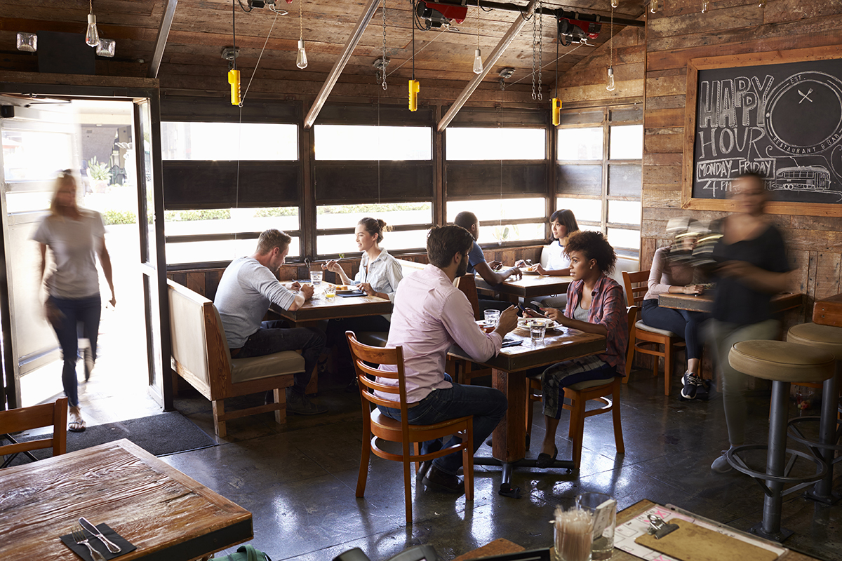 People eat out at a restaurant.