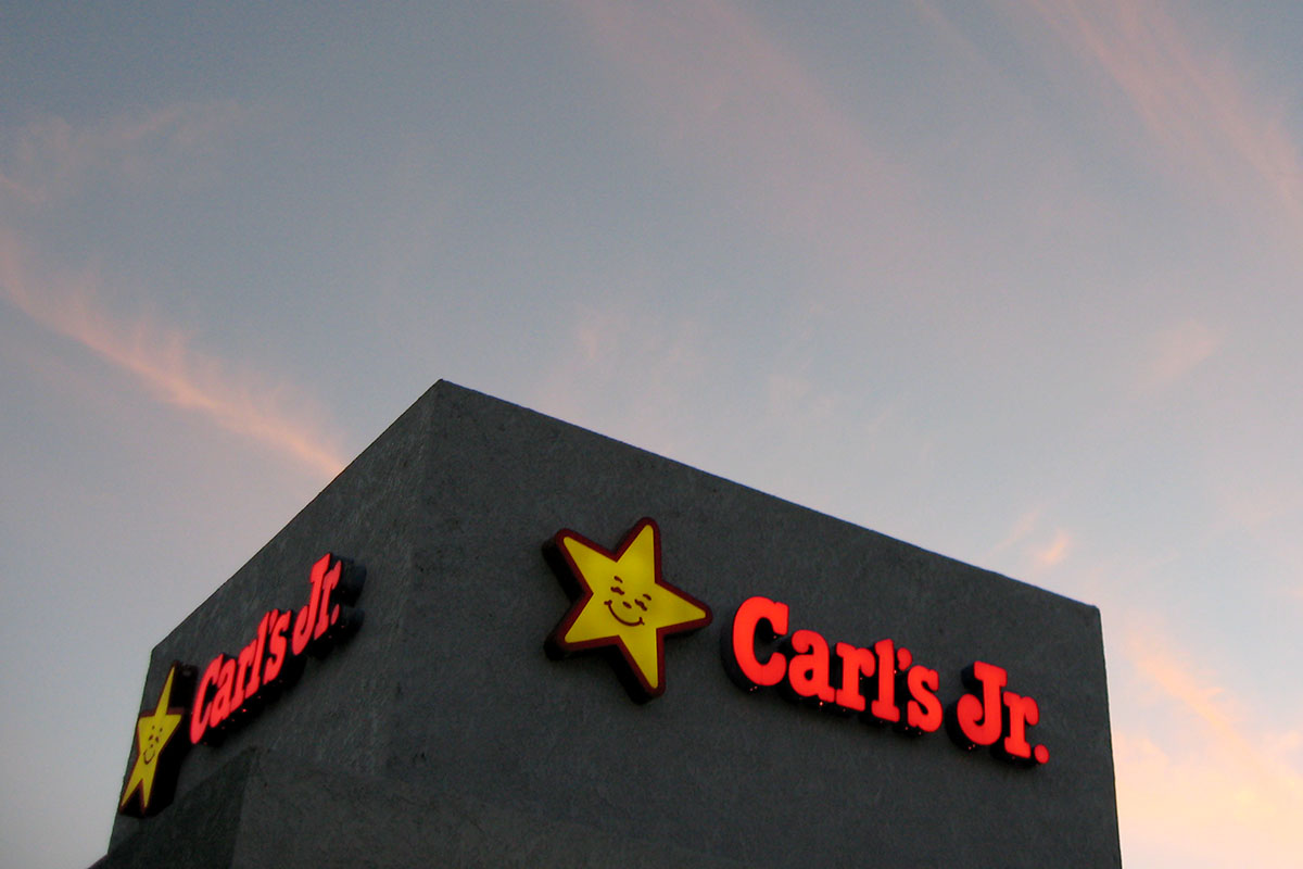 Carl's Jr exterior sign at sunset