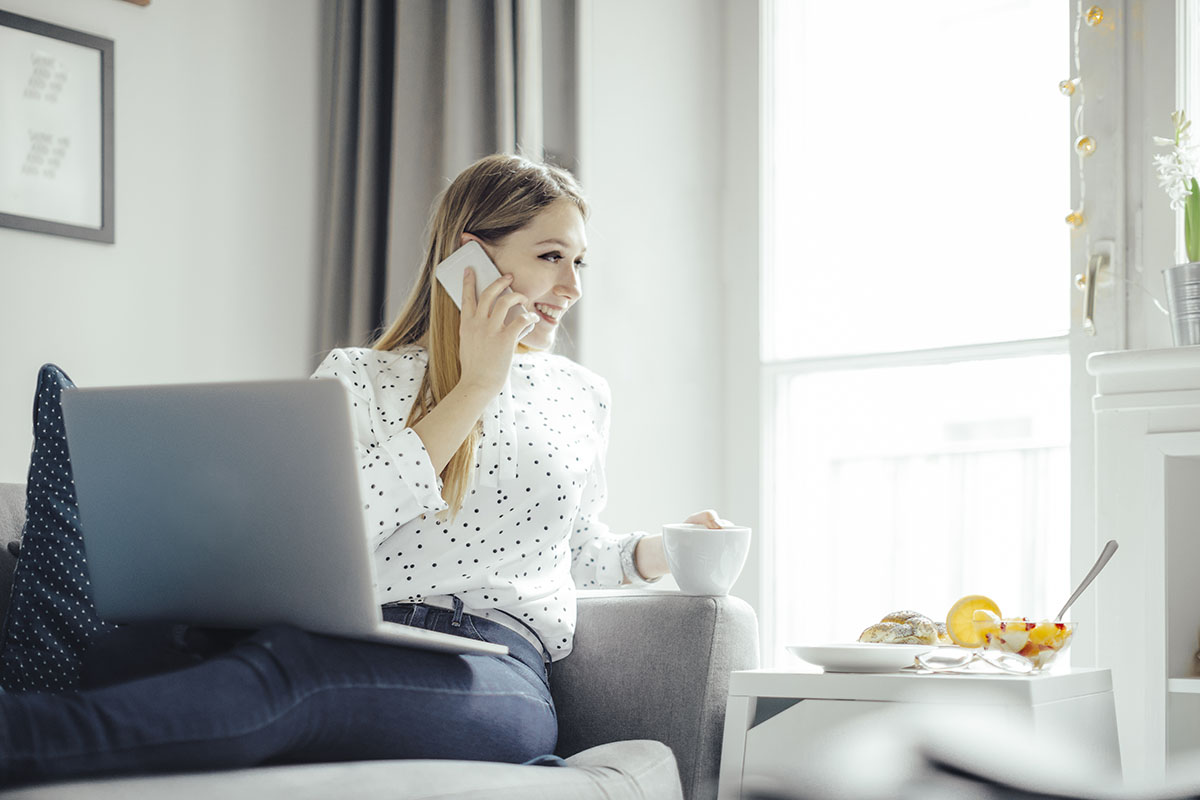 woman working on computer at home