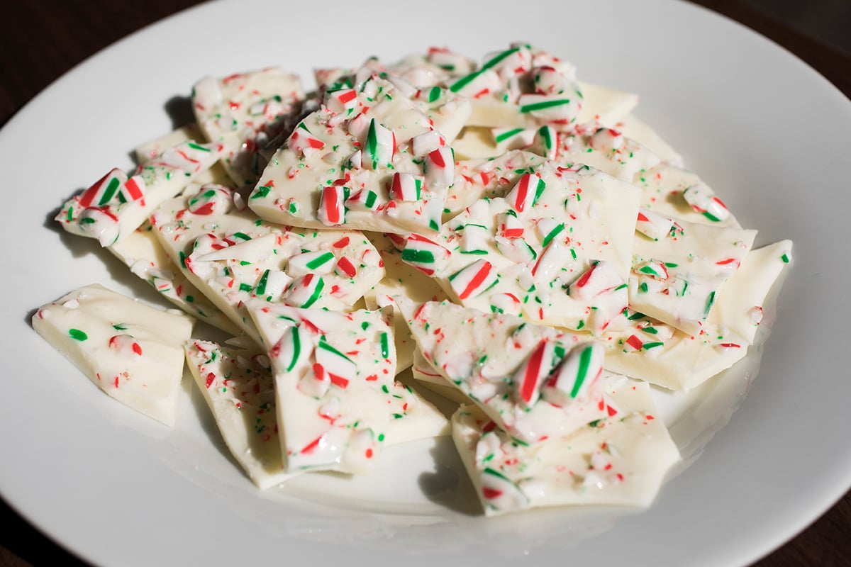 Candy cane bark only involves two ingredients and it costs only $4.43 to make.