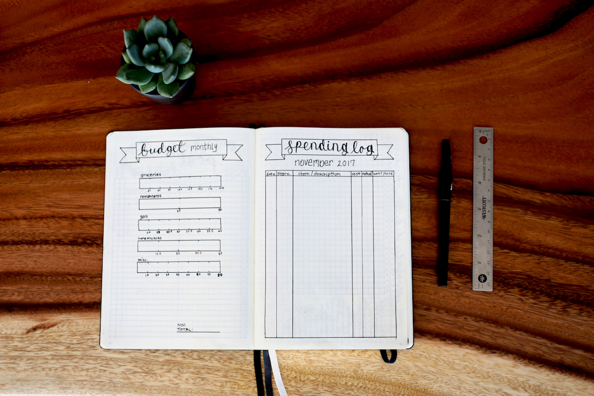 an overtop view of an open bullet journal