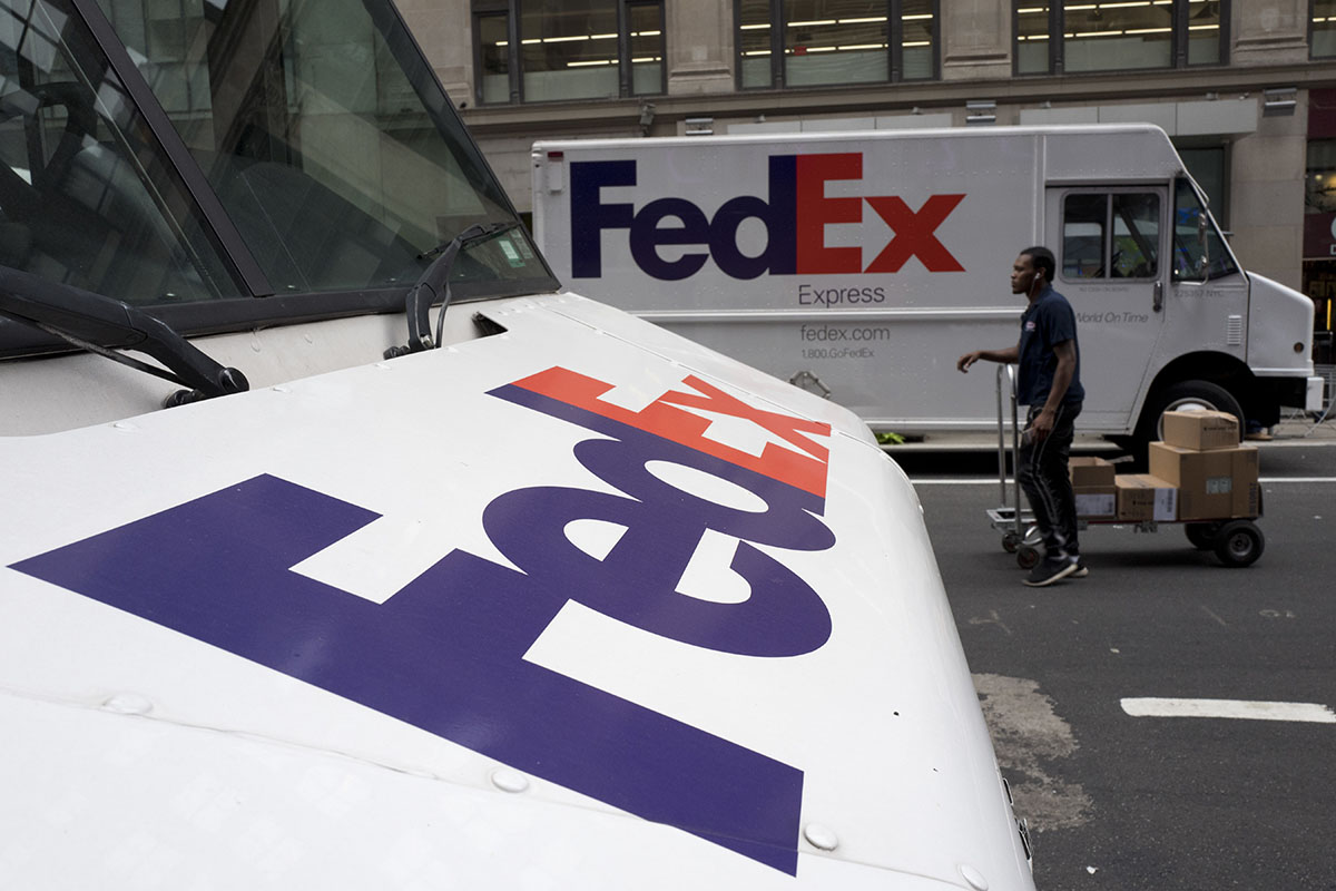 FedEx trucks are parked in New York