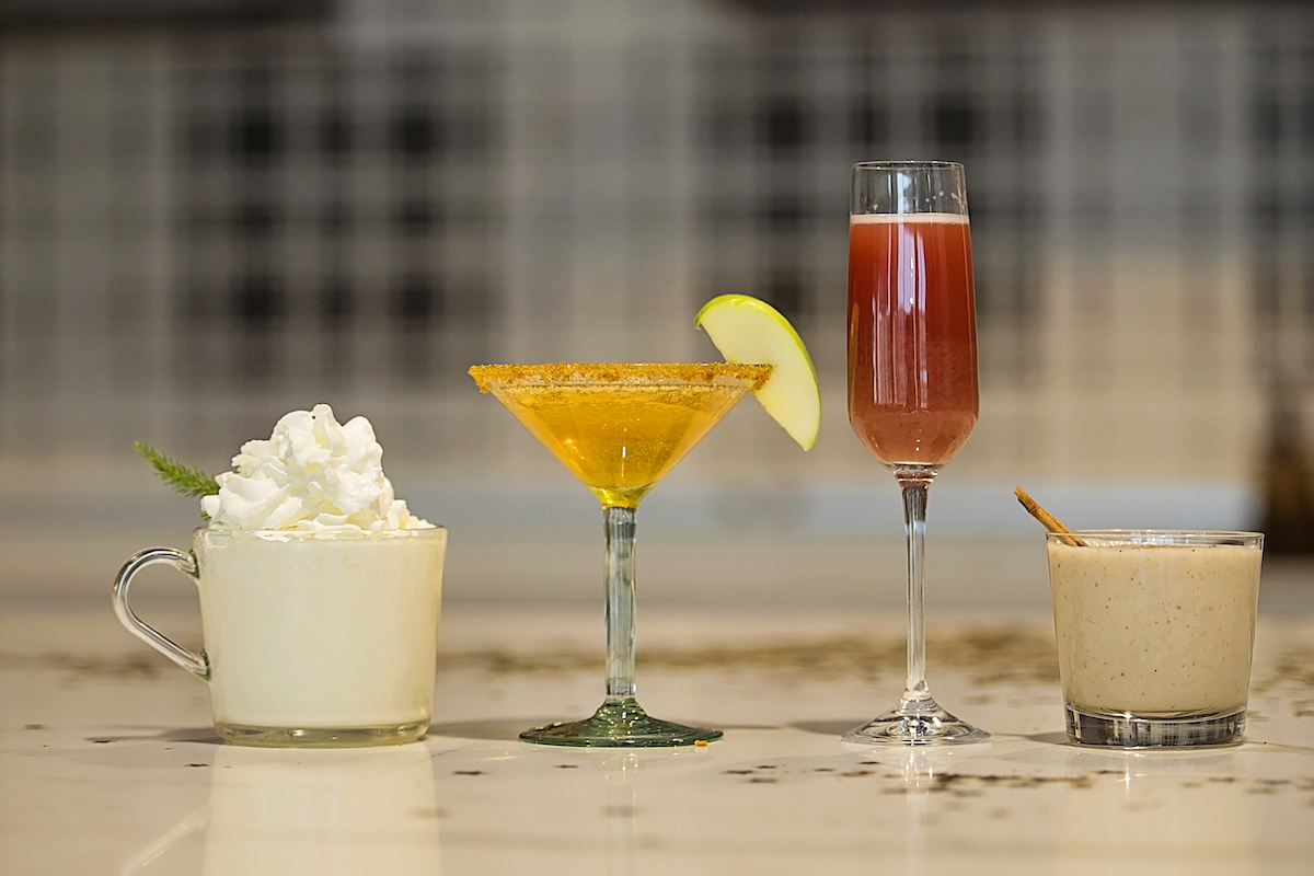 4 different mocktails on a counter