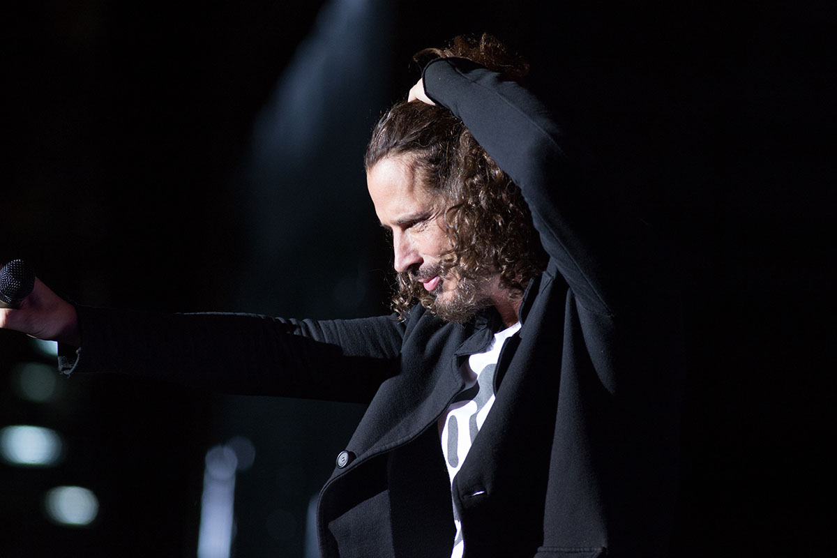 Chris Cornell on stage at Soundgarden performance