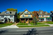 Three houses in a Cleveland, Ohio neighborhood.