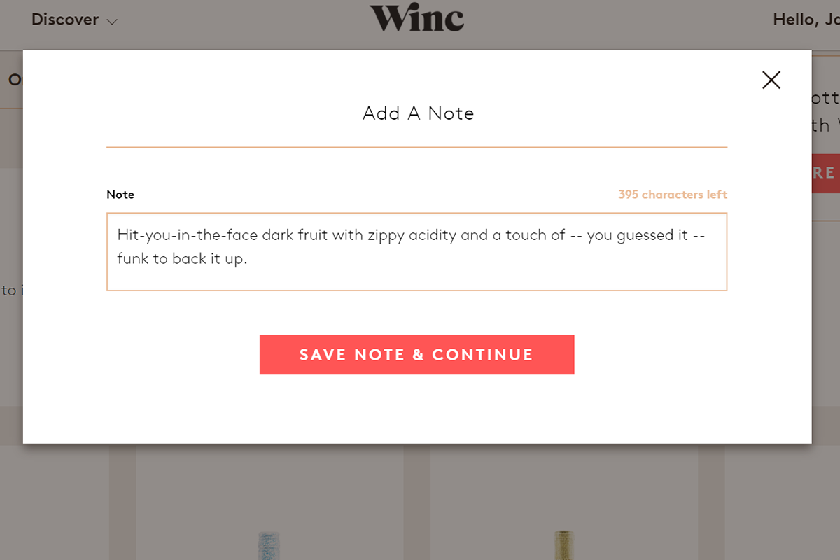 a screenshot of an excerpt from the Winc website 