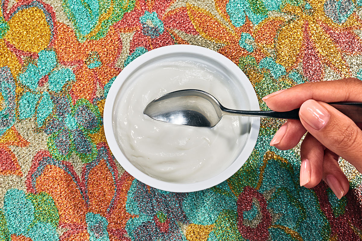 chobani yogurt on table with pattern