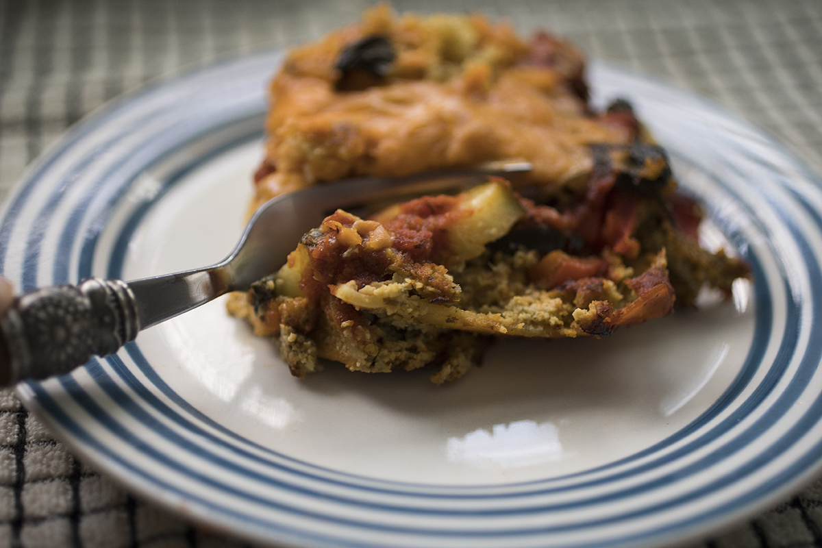 Vegan lasagna made with homemade basil cashew cheese as featured on Oh She Glow's blog.