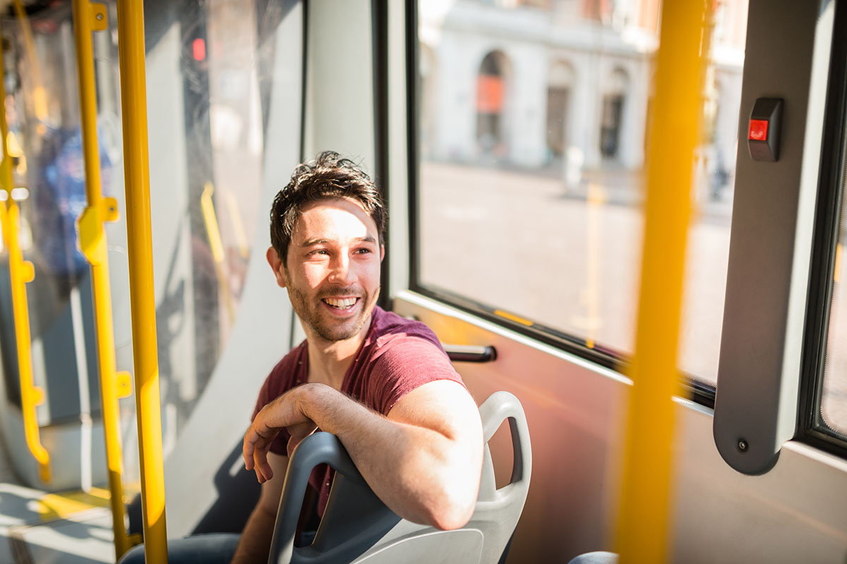 man traveling in a bus
