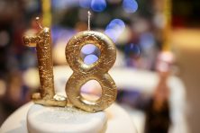 Number eighteen candles on birthday cake