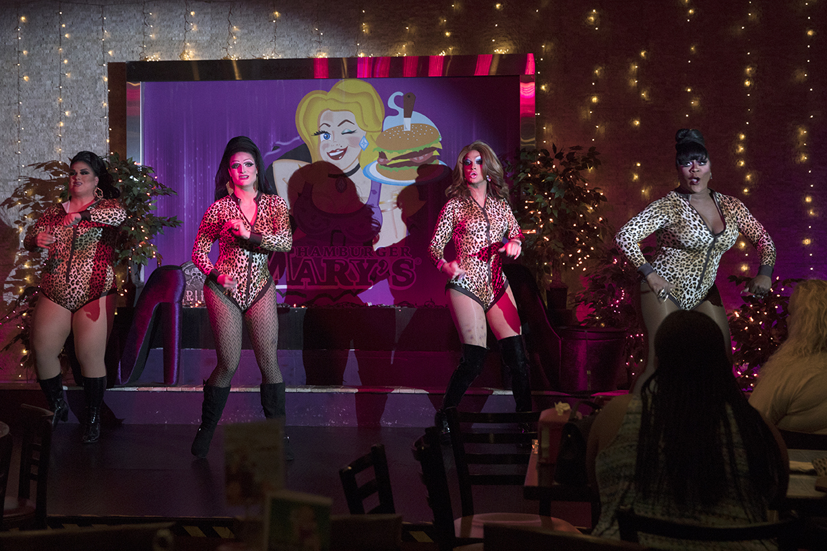 Drag queens at Hamburger Mary's perform as a group.