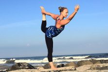 Jessica Lawlor in a yoga pose outside