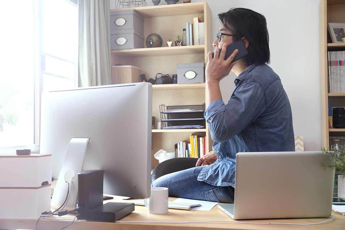 man working at home