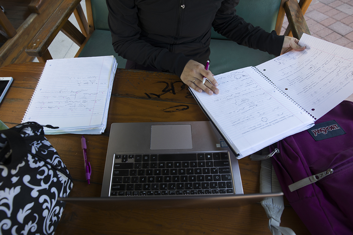 University of South Florida sophomore Sydney Bates, 20, studies for her organic chemistry test at The University of South Florida in Tampa, Florida