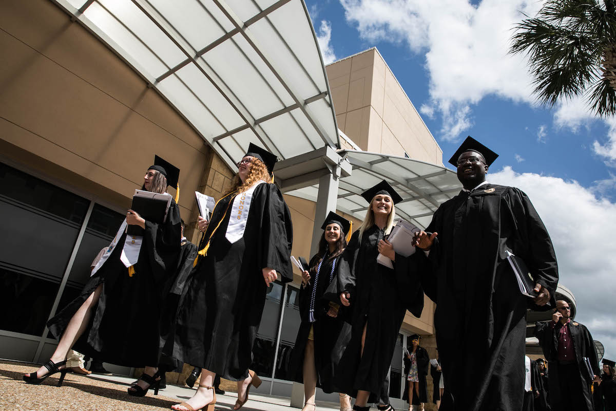 University of Central Florida students on commencement day outside of the CFE arena