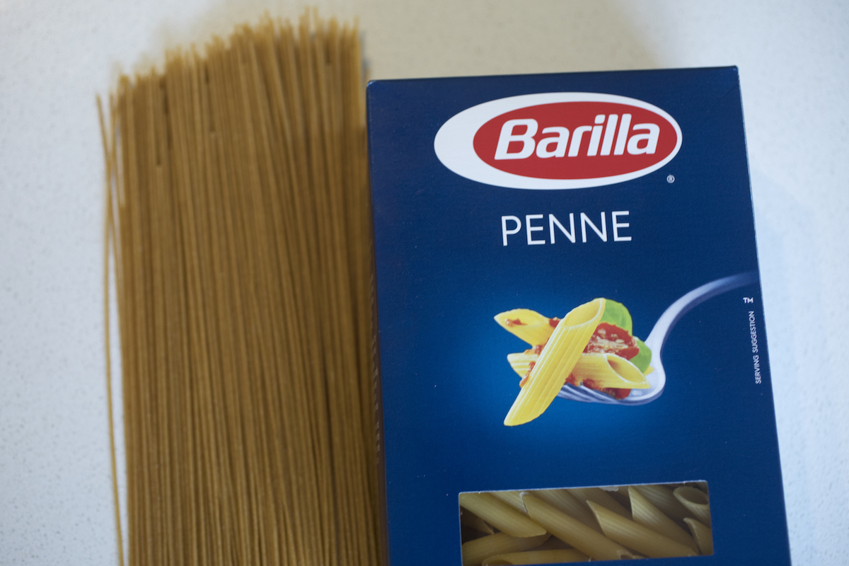 Pasta on a counter