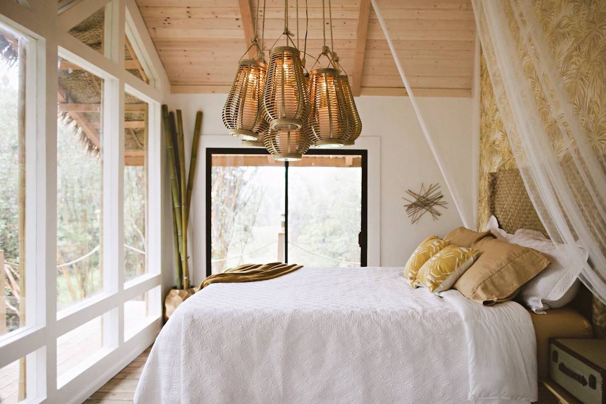 Natural lighting flooding the room of a lofty treehouse.