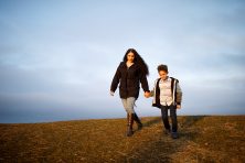Rebekah Pearsall, and her son, Riley, 7, visit the neighborhood where their new home is being built in Ashburn, VA, on Dec. 2, 2018.