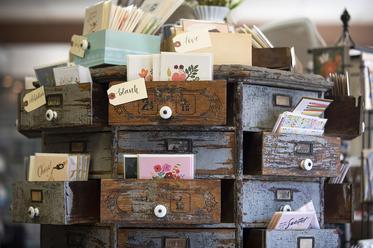 Cards are displayed at a local shop.