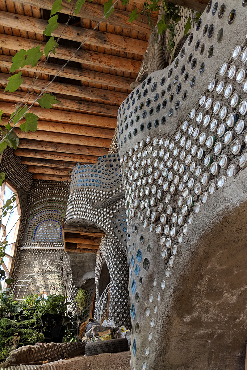 A large room inside an earthship.