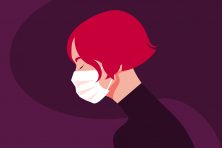 This illustration shows a disappointed woman in a mask to cover up her face due to coronavirus.