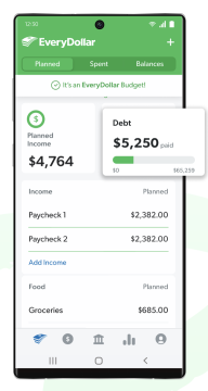 EveryDollar app showing a monthly budget with all dollars assigned to categories