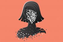 This illustration shows a pixelated woman to show identity theft.