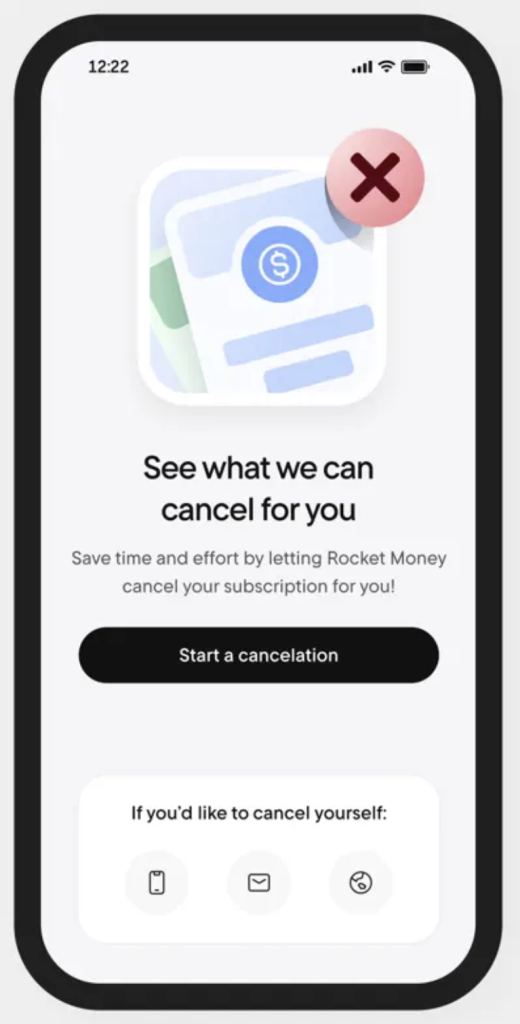 Rocket Money app showing tracked subscriptions and recurring expenses