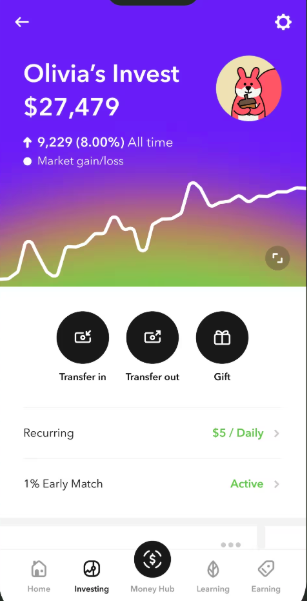 Acorns Early showing investing feature on a smartphone