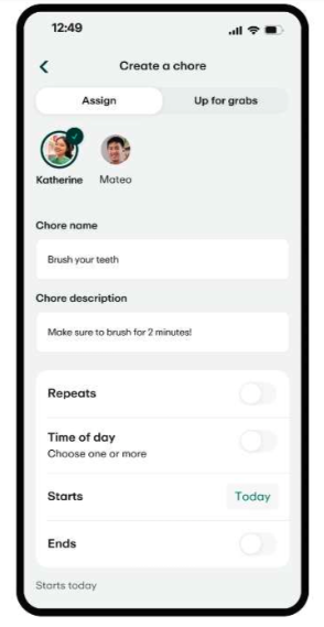 Greenlight showing chore assignments on a smartphone