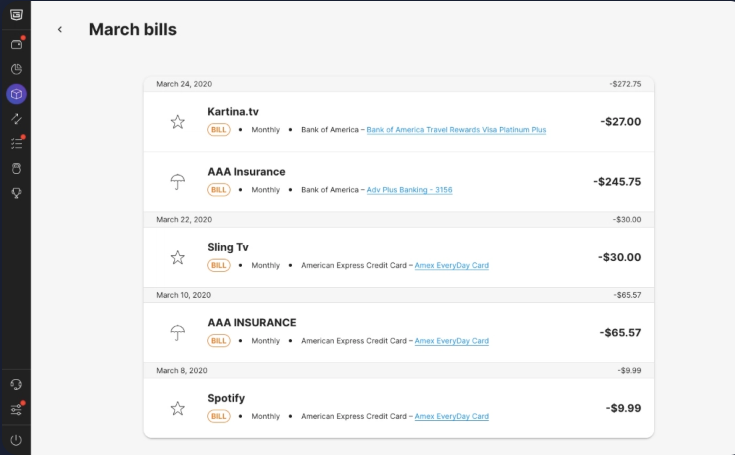 PocketGuard app showing bill tracking overview